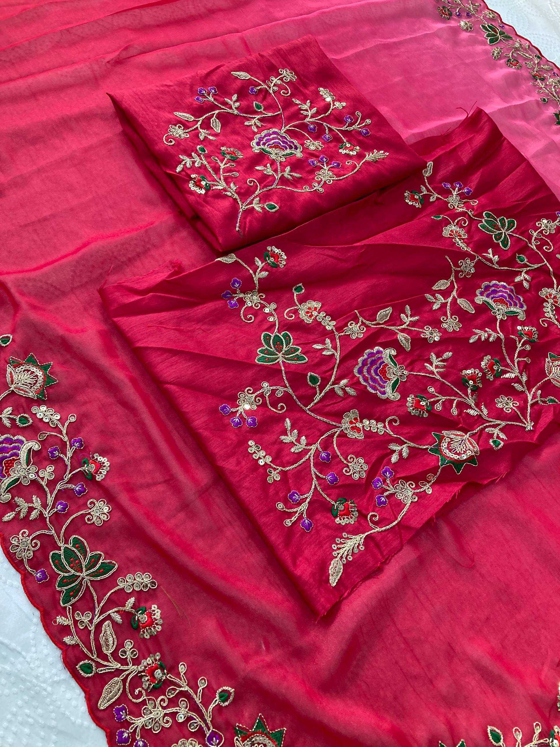 Georgette  Embroidered Cutwork Saree